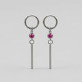 Fuchsia Pink Crystal Long Bar Drop Hoop Earrings