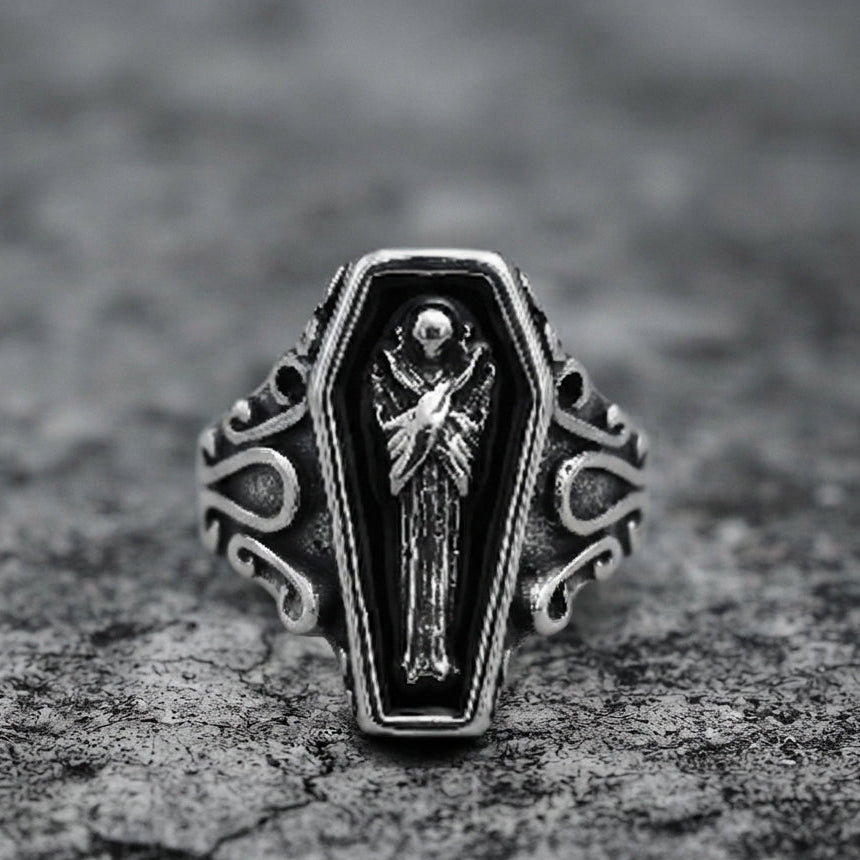 Grim Reaper Coffin Signet Ring
