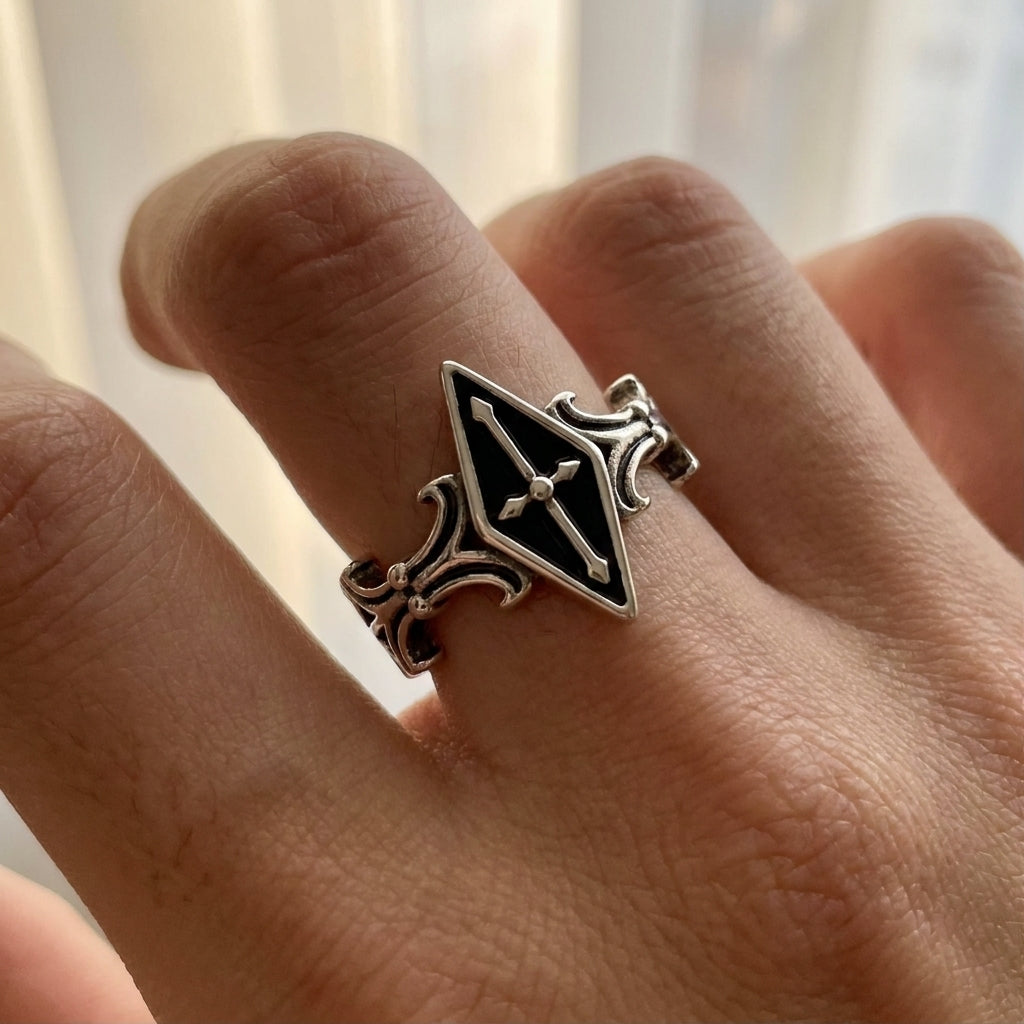 Gothic Diamond Cross Ring
