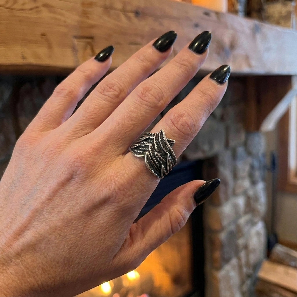 Dark Feather Wrap Statement Ring