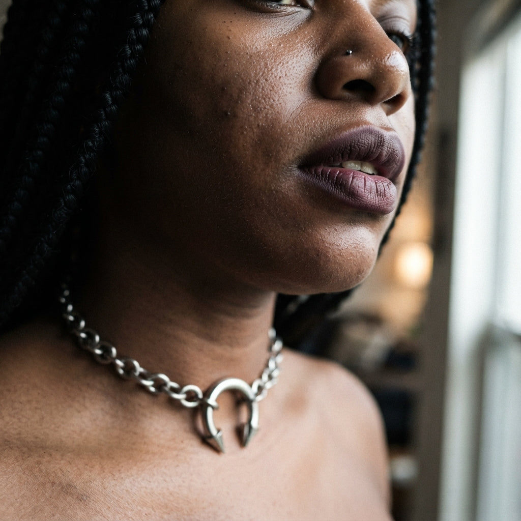 Spiked Horseshoe Barbell Chainmail Choker