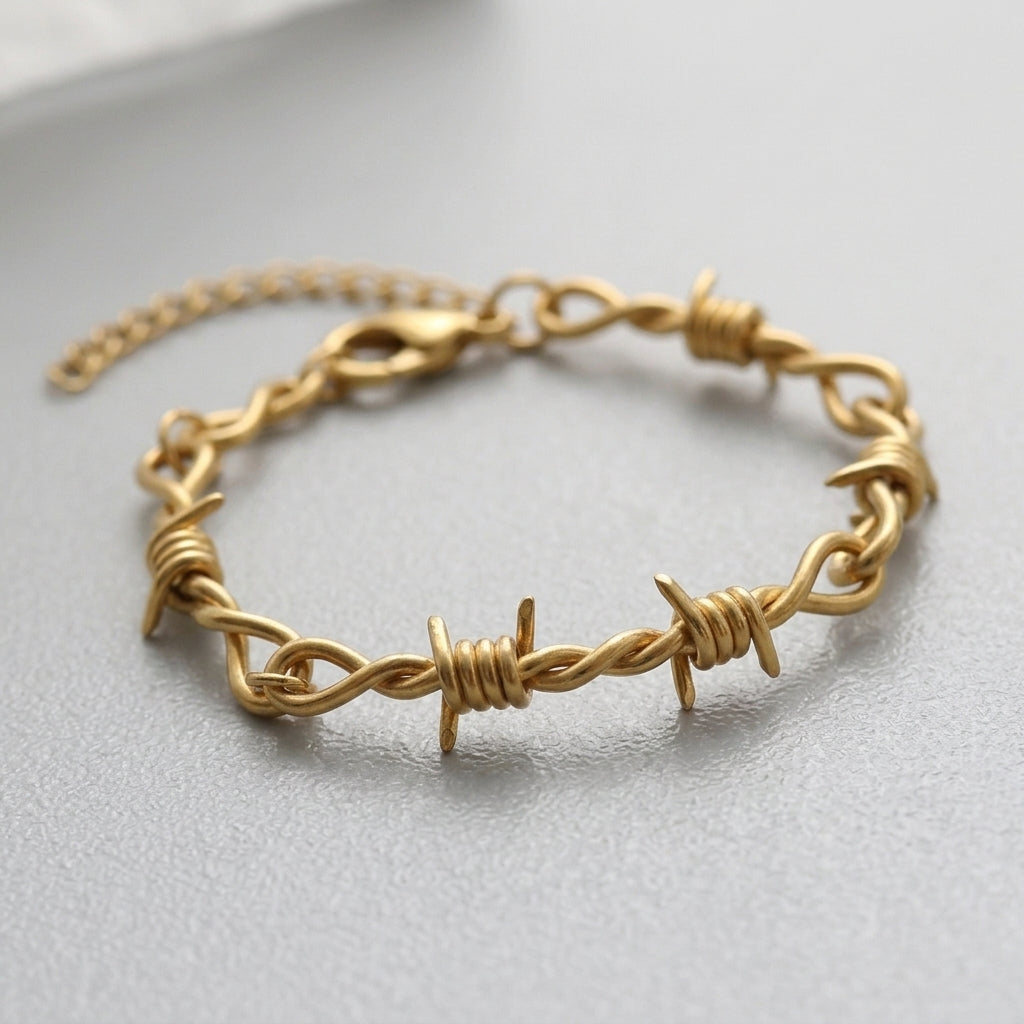 Gold Barbed Wire Chain Bracelet
