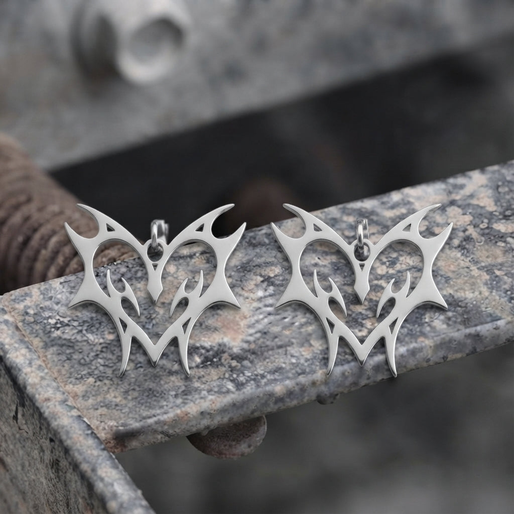 Tribal Flame Heart Huggie Earrings