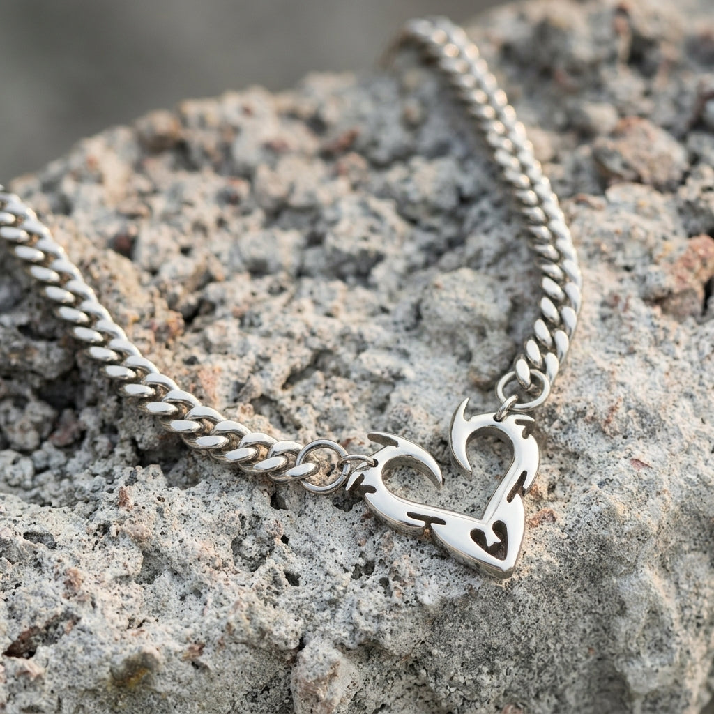 Flame Heart Clasp Cuban Chain Necklace