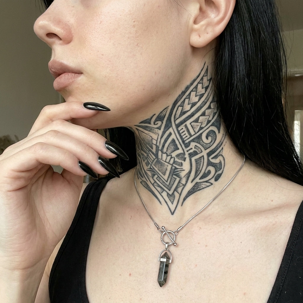 Serpentine Cipher Crystal Point Necklace