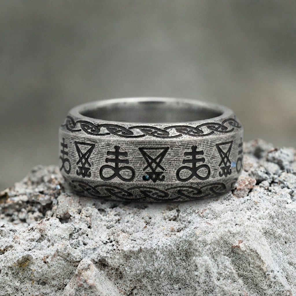 Sigil of Lucifer Leviathan Cross Occult Band Ring
