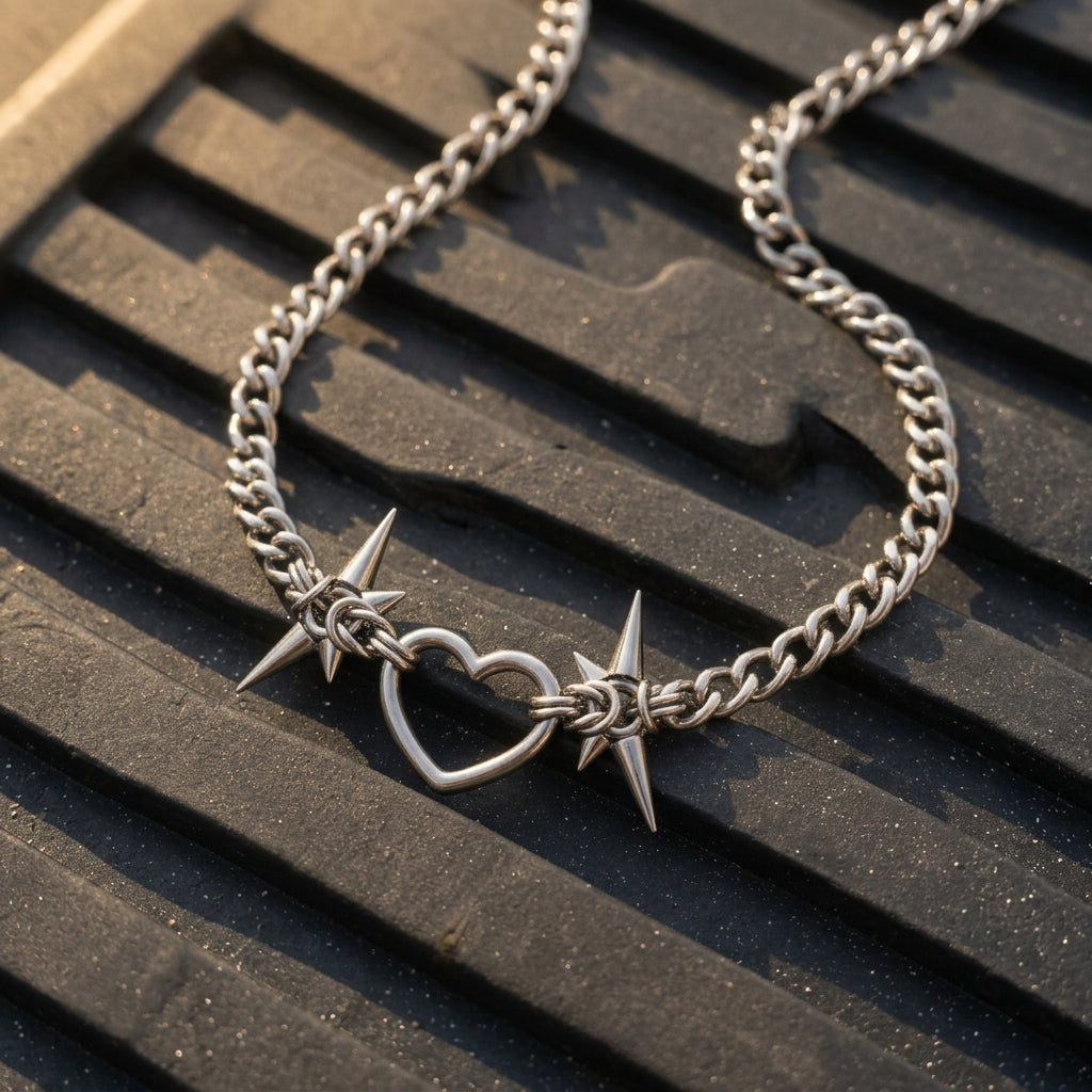 Barbed Heart Ring Chainmail Choker