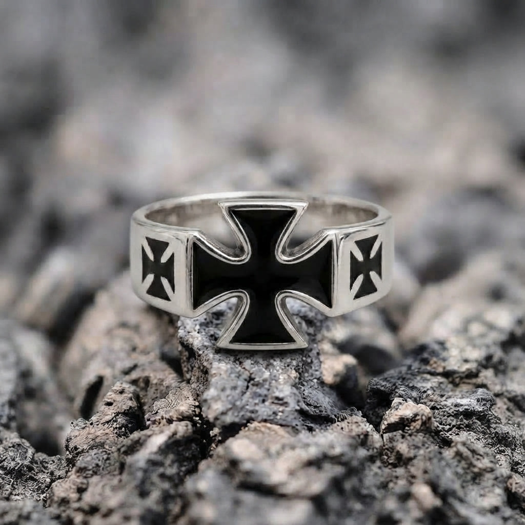 Black Enamel Iron Cross Ring