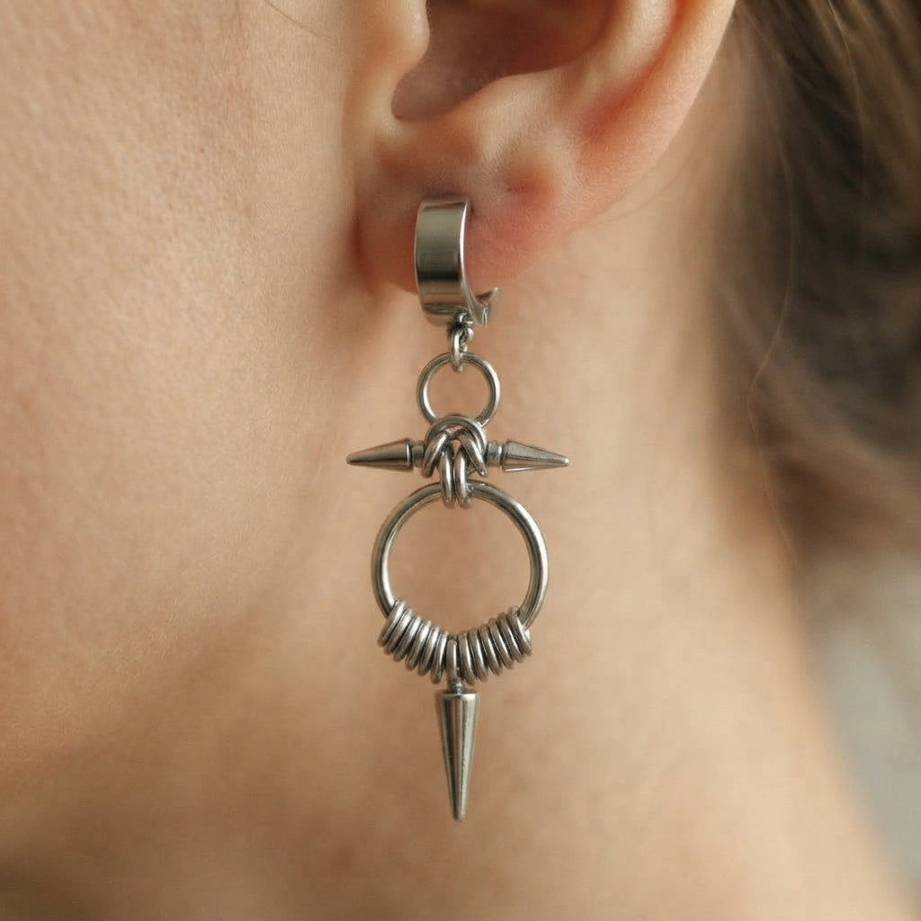Spiked Ring & Coil Bead Drop Earrings