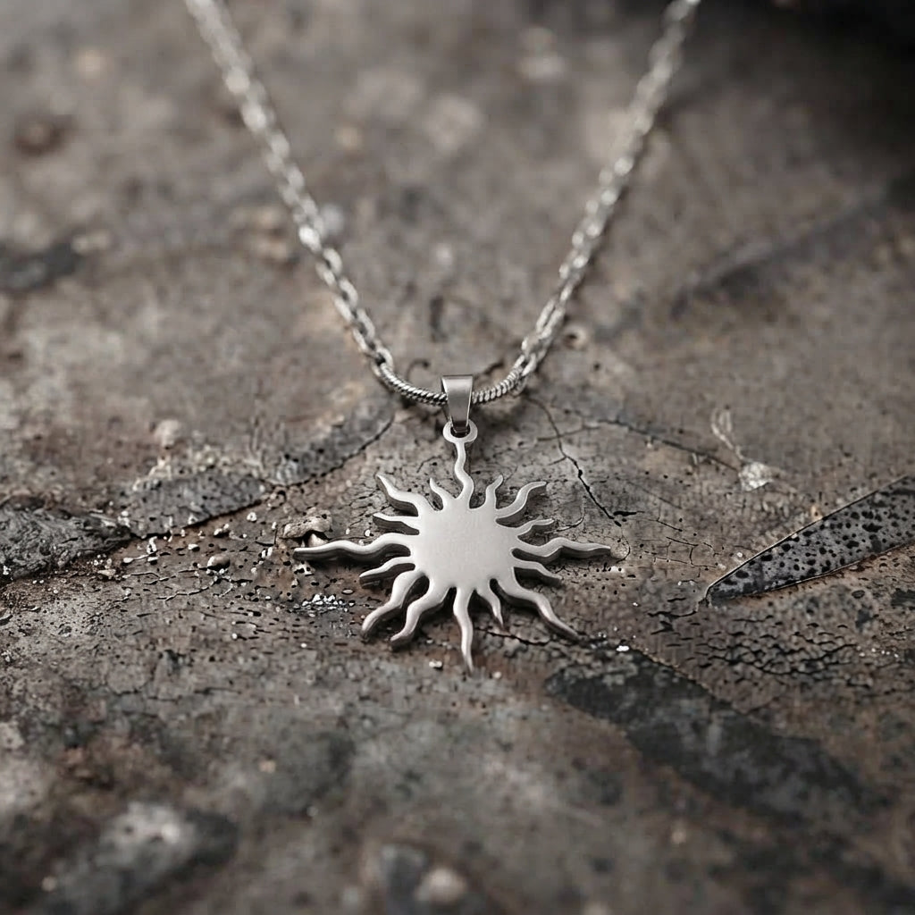 Blazing Sun Pendant Snake Chain Necklace