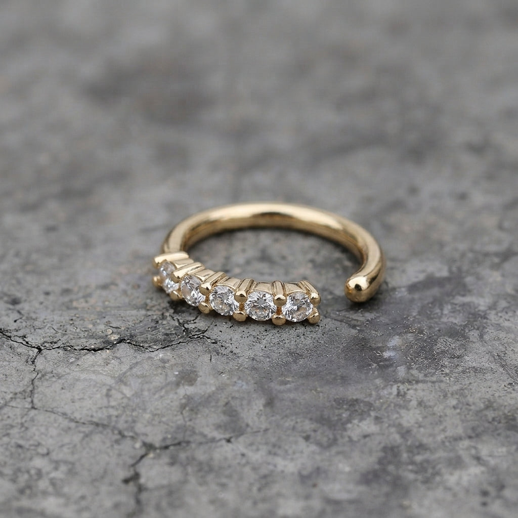 Five Crystal Open Band Nose Ring Gold