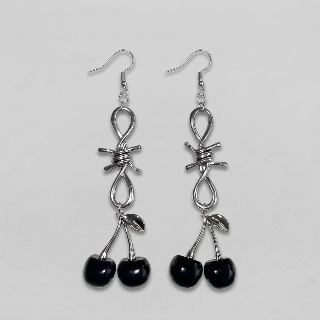 Barbed Wire Black Cherry Drop Earrings