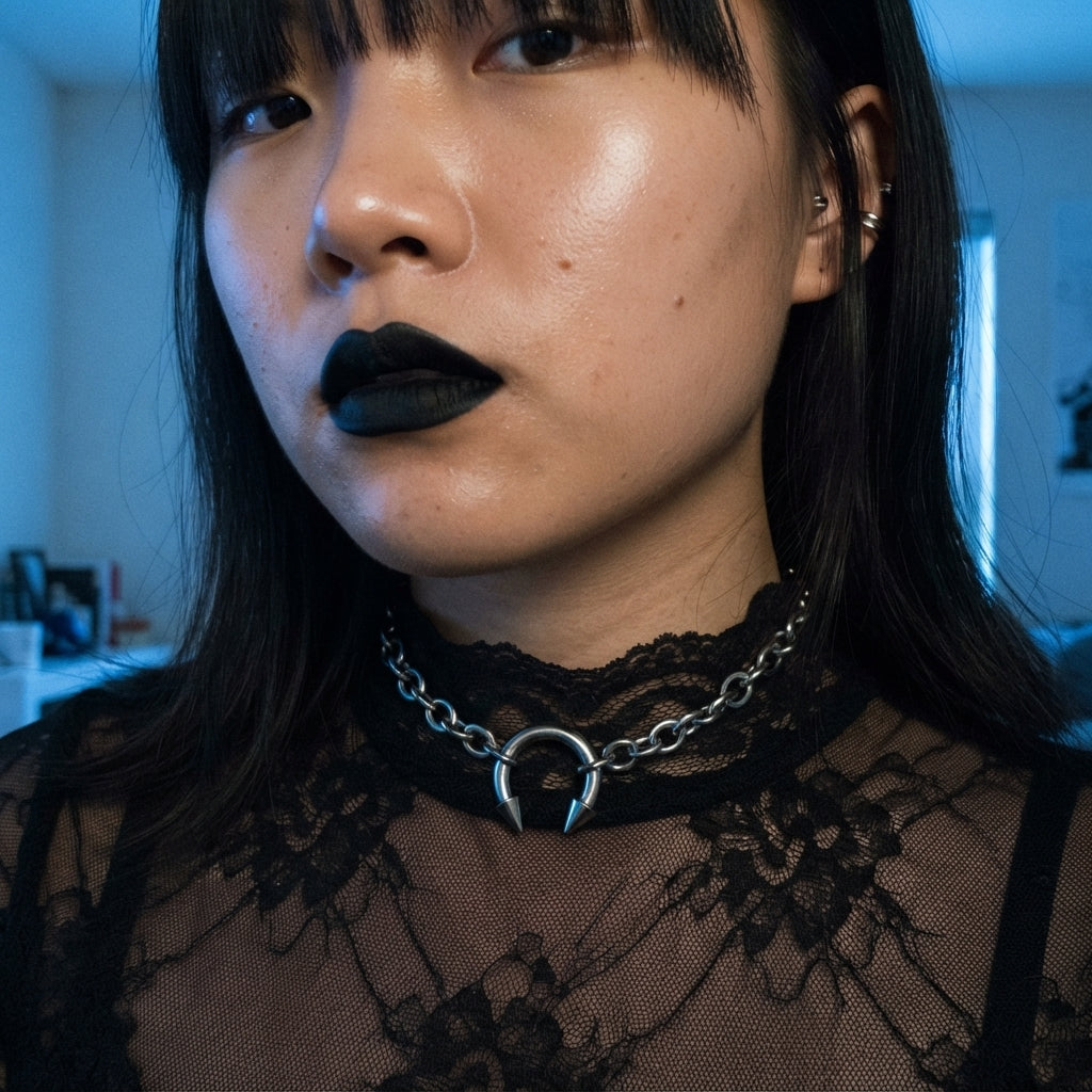 Spiked Horseshoe Barbell Chainmail Choker