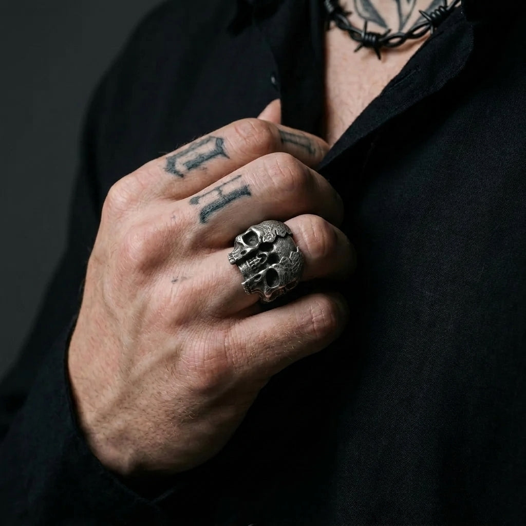 Cracked Skull Dome Ring — Gothic Sterling