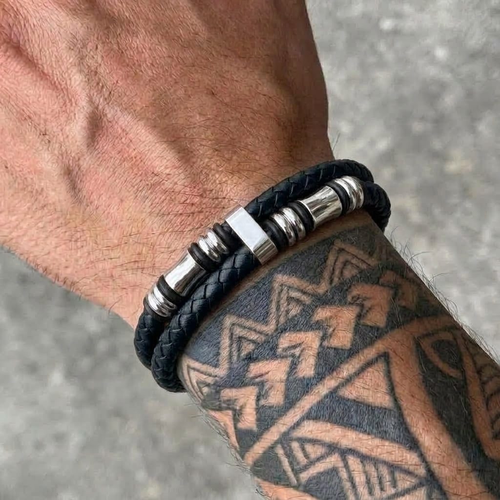 Silver Bead Leather Wrap Bracelet