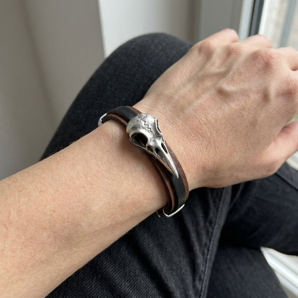 Bone Totem Bird Skull Leather Bracelet