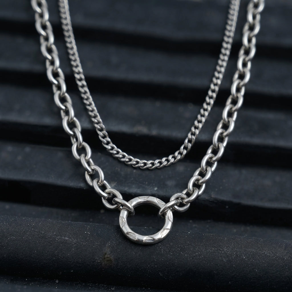 Double Chain Ring Clasp Necklace