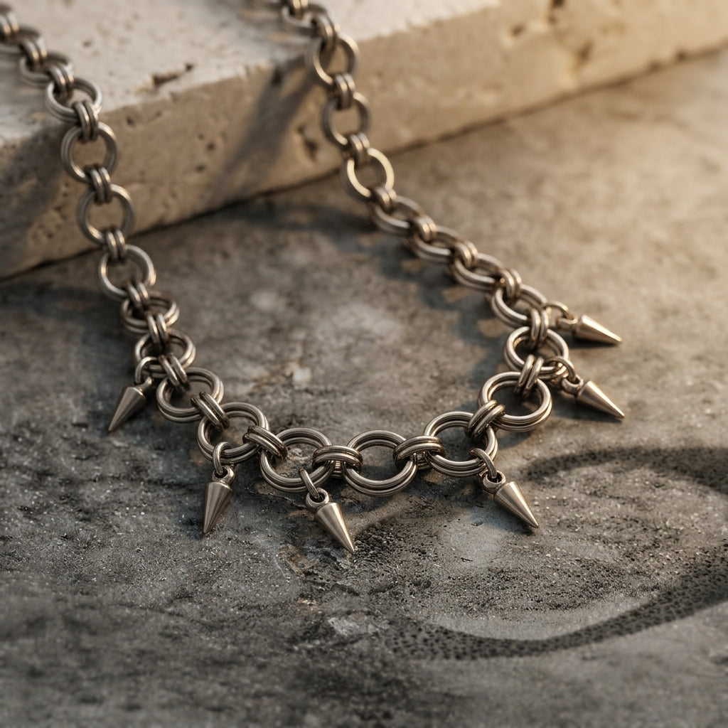 Five Fang Spike Chainmail Choker