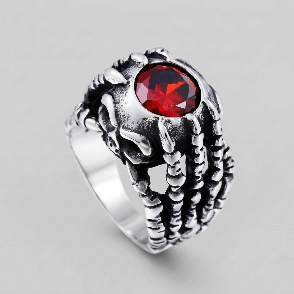 Dragon Claw Ring with Red Gemstone
