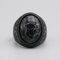 Black Marble Oval Cabochon Signet Ring
