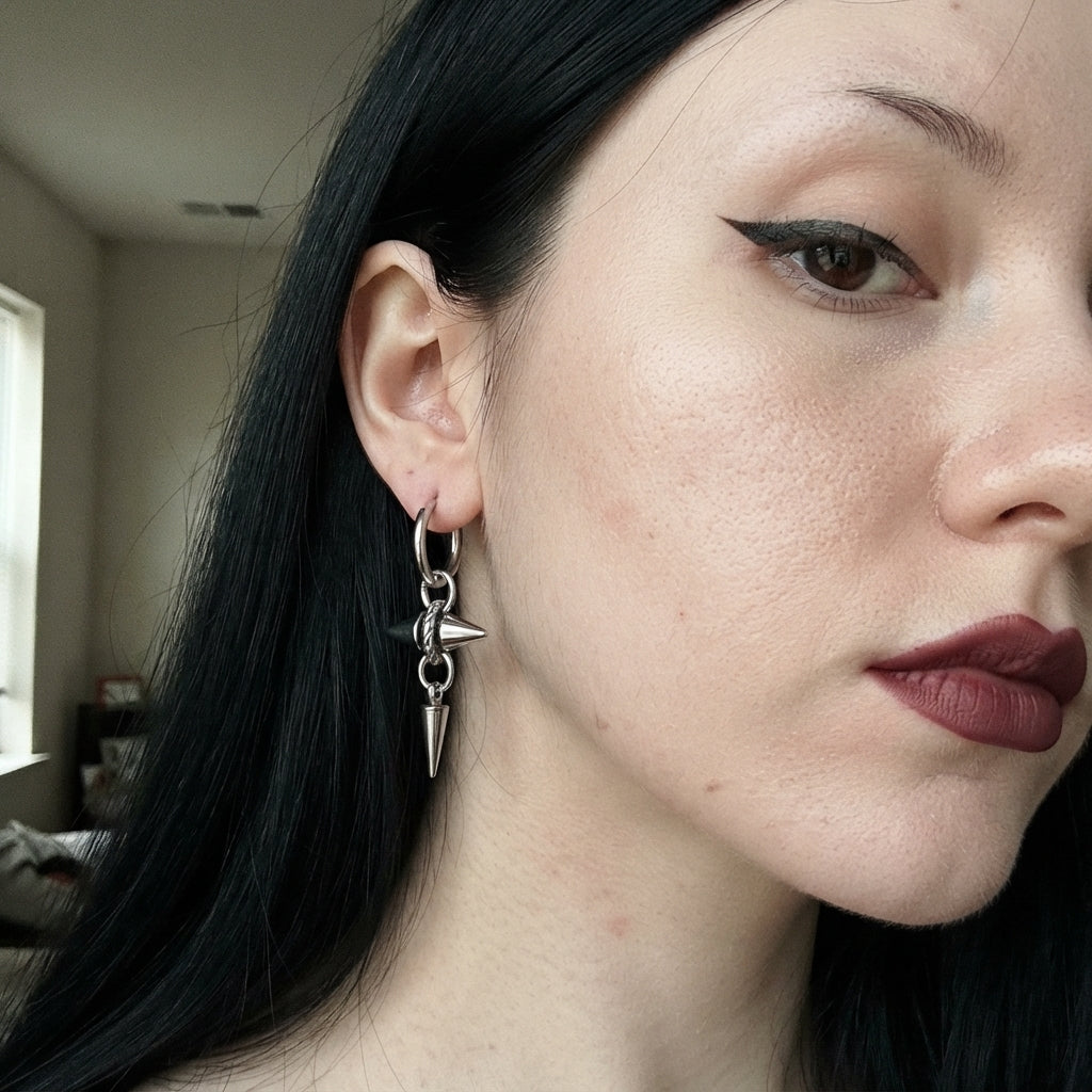 Twisted Ring Cross Spike Charm Hoop Earrings