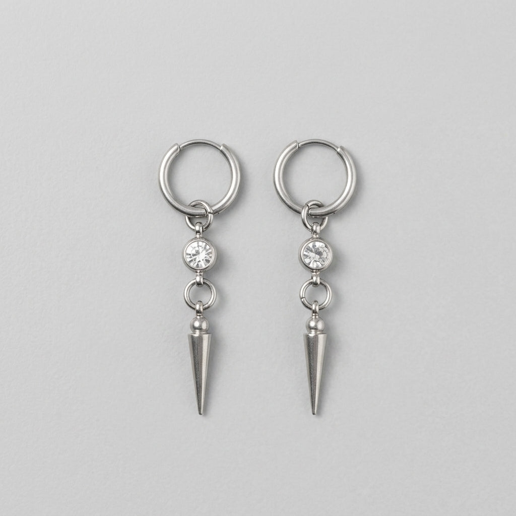 Clear Crystal Bezel Spike Drop Hoop Earrings