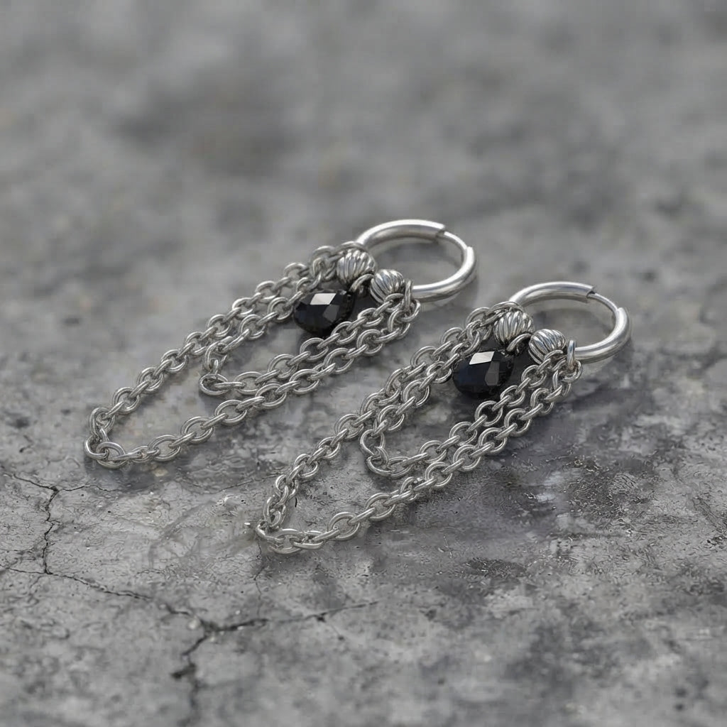 Black Teardrop Chain Drop Earrings
