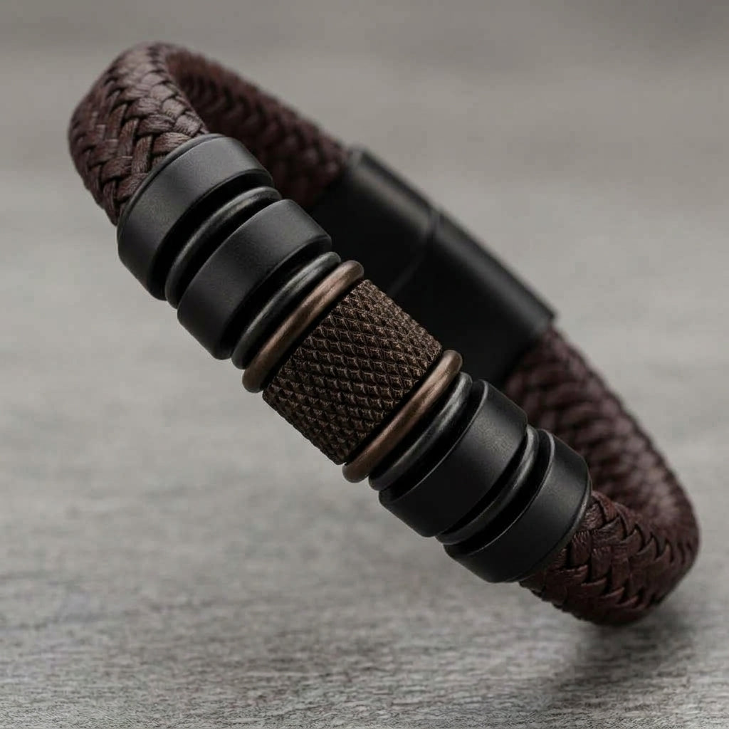 Textured Bead Braided Leather Bracelet