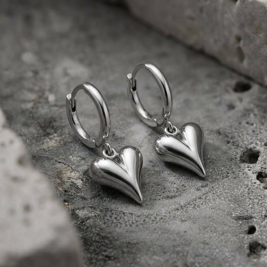 Puffy Heart Charm Huggie Hoop Earrings
