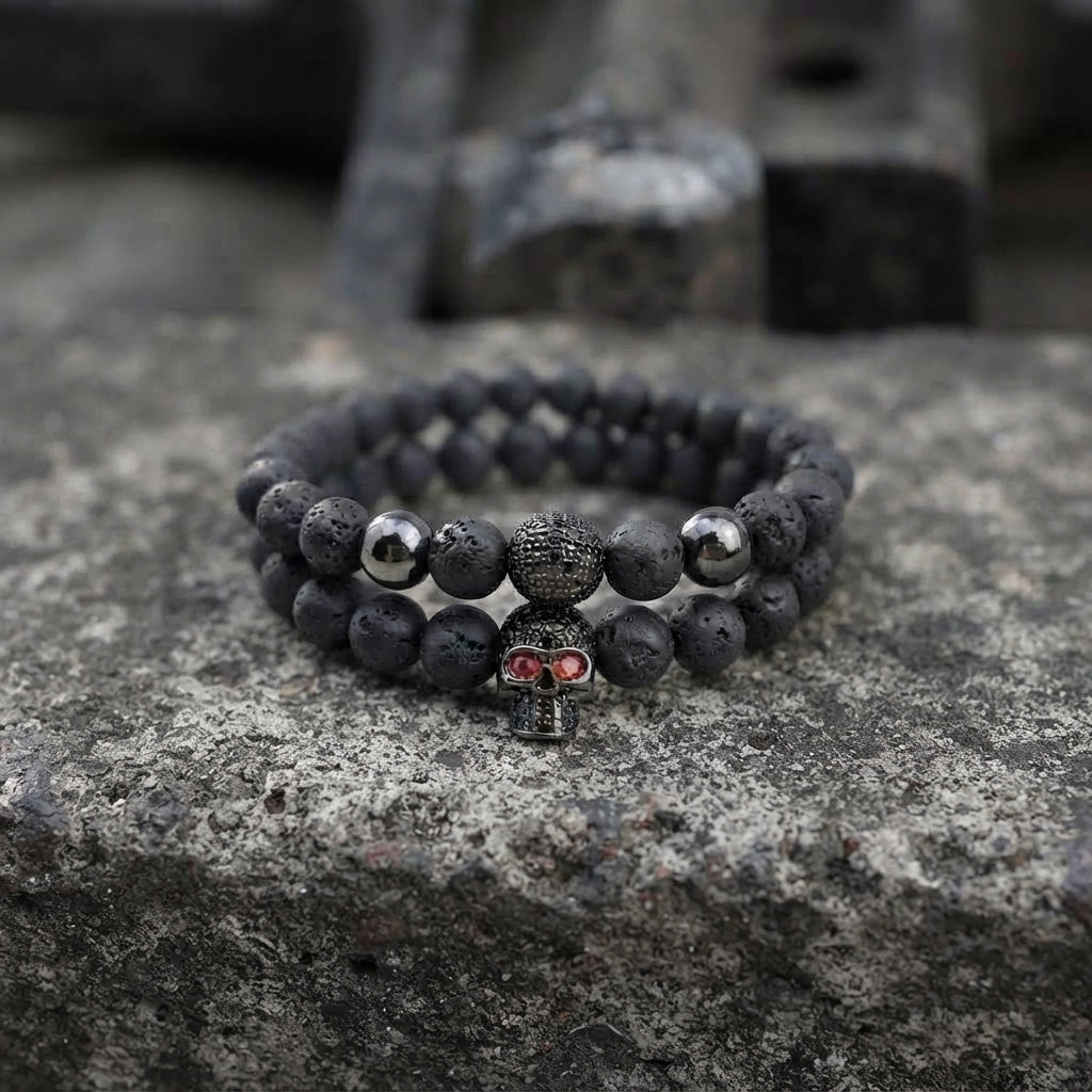 Skull Beaded Bracelet Set Red-Eyed Skull Bracelet Set
