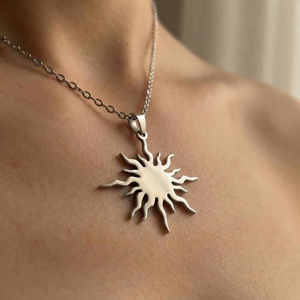 Blazing Sun Pendant Snake Chain Necklace