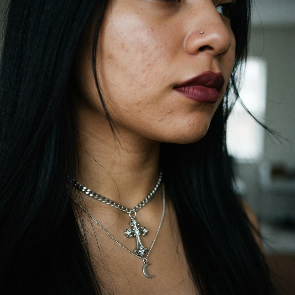 Crystal Filigree Gothic Cross Curb Chain Necklace