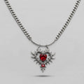Ruby Thorn Heart Cuban Chain Necklace