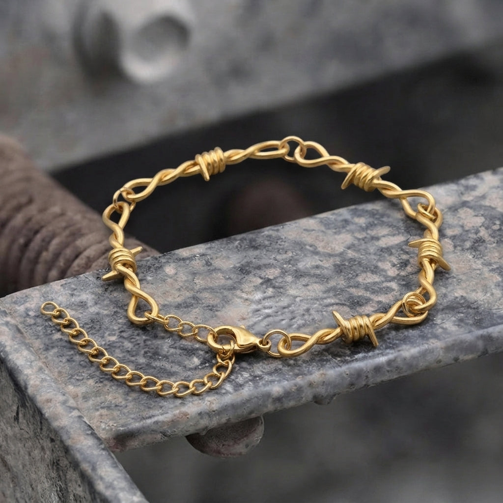 Gold Barbed Wire Chain Bracelet