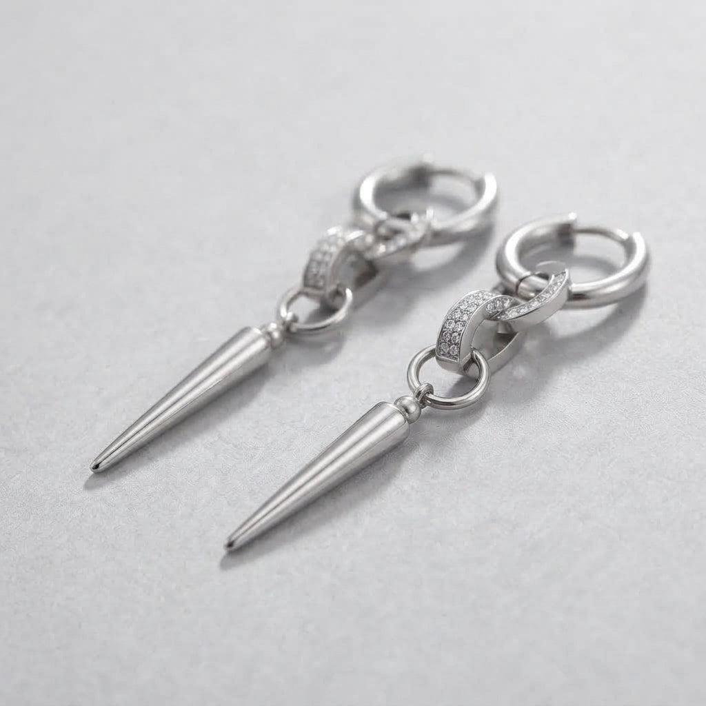 Pave Bar Spike Drop Earrings