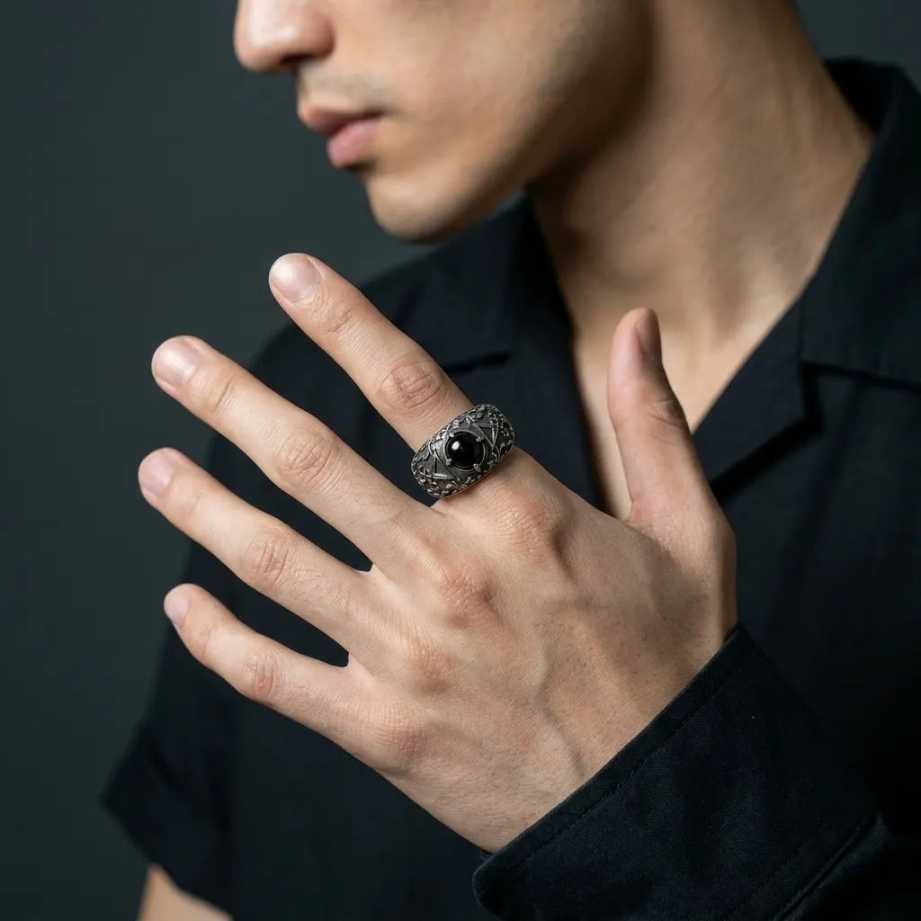 Lucifer Ring Black Onyx Sigil of Lucifer Baroque Ring – The Goth Society