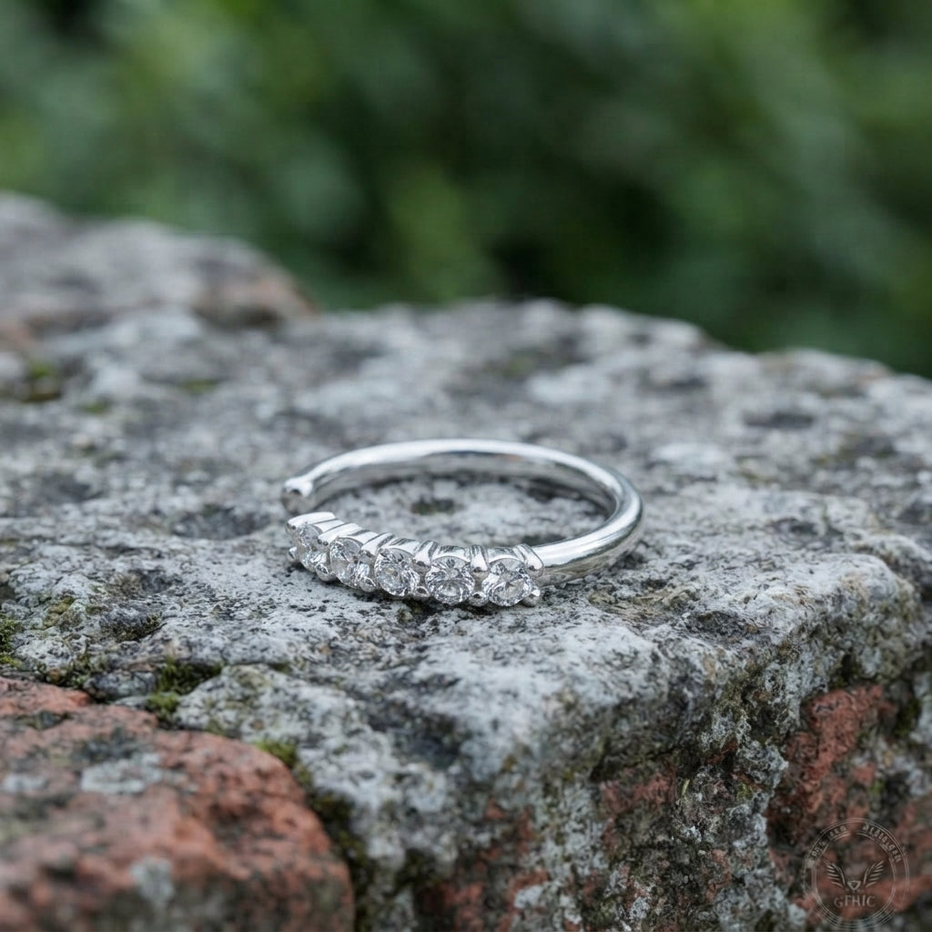 Five Crystal Open Band Nose Ring Silver
