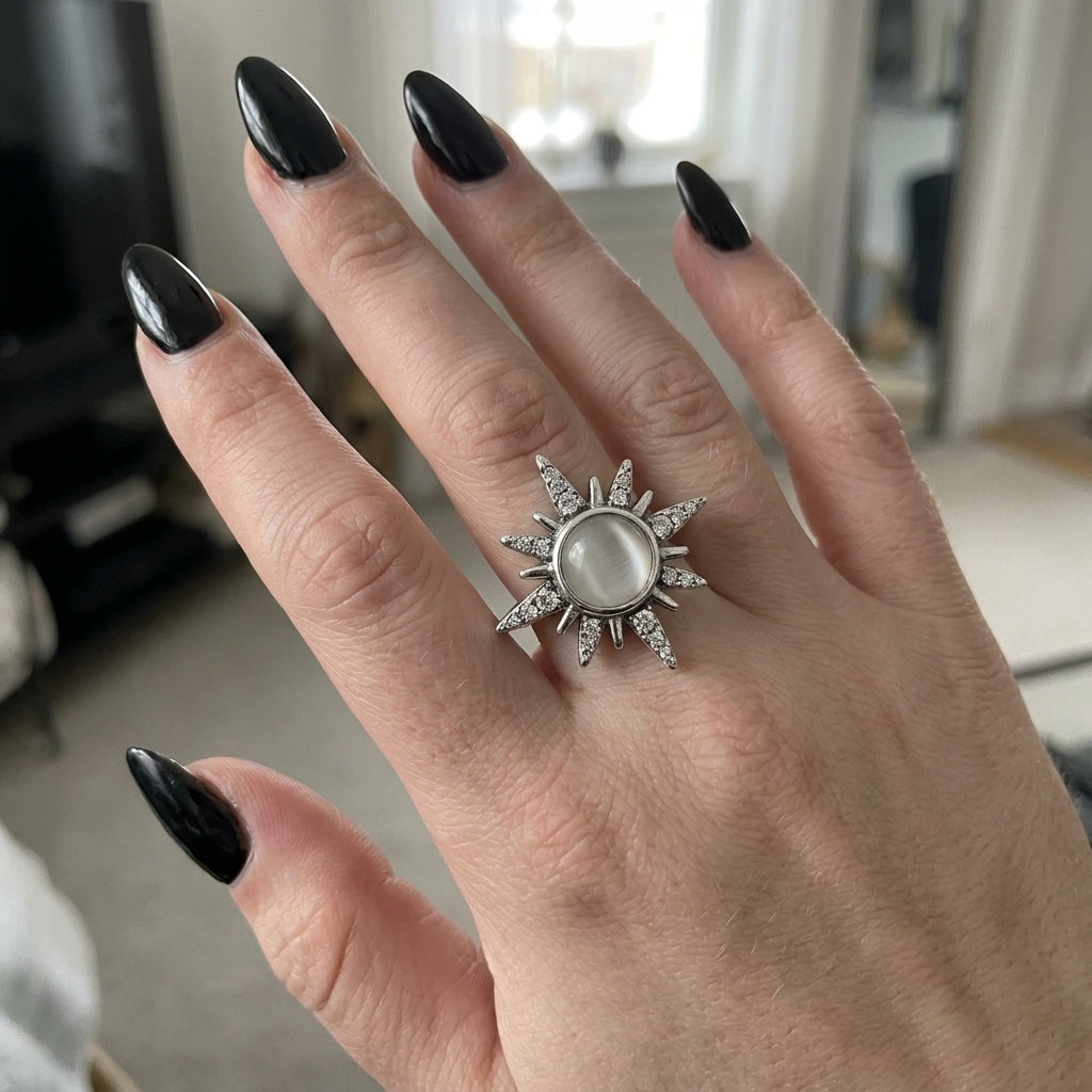 Crystal North Star Spike Solitaire Ring