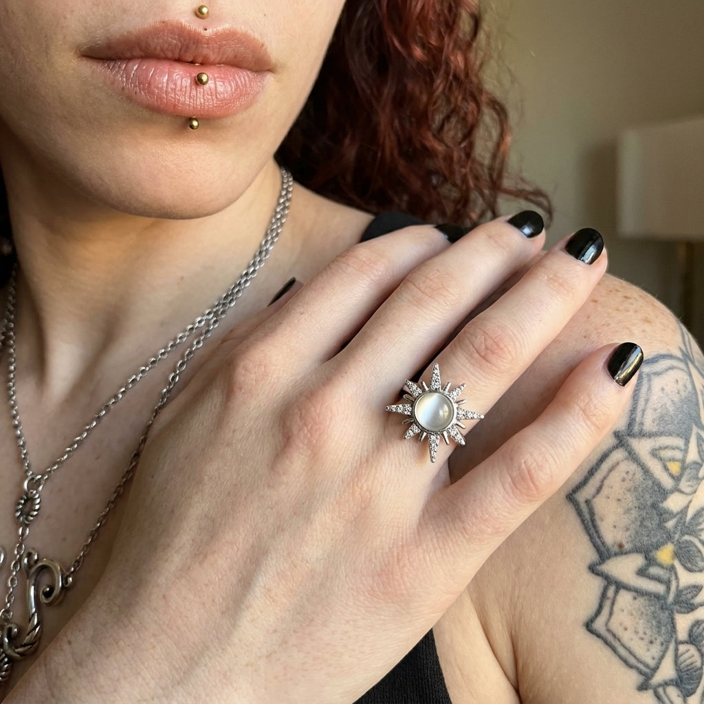 Crystal North Star Spike Solitaire Ring