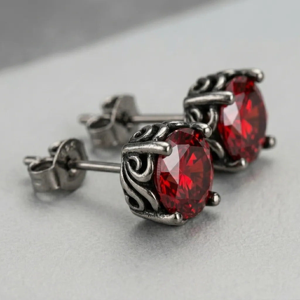 Gothic Red Crystal Round Stud Earrings