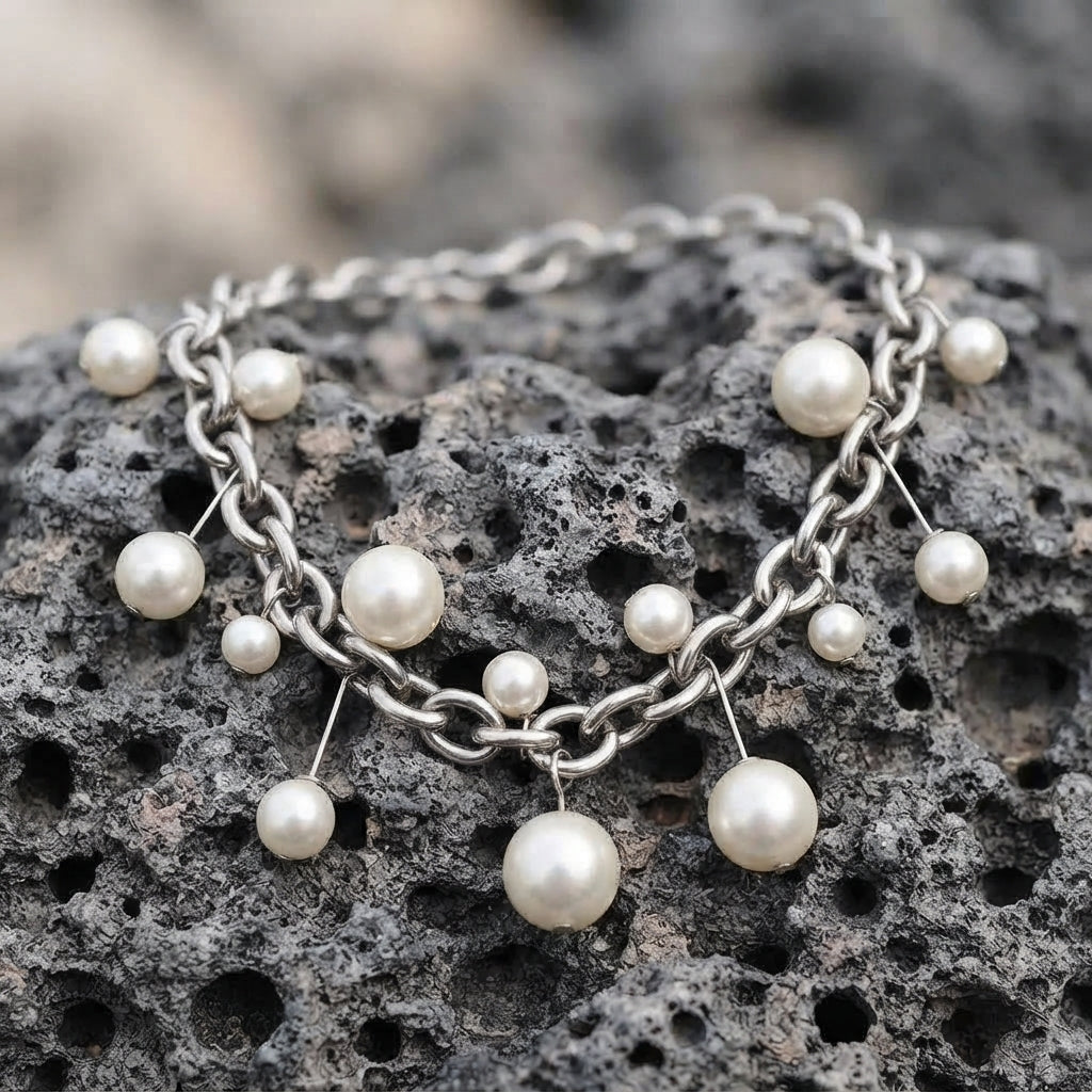 Oversized Pearl Fringe Rolo Chain Necklace