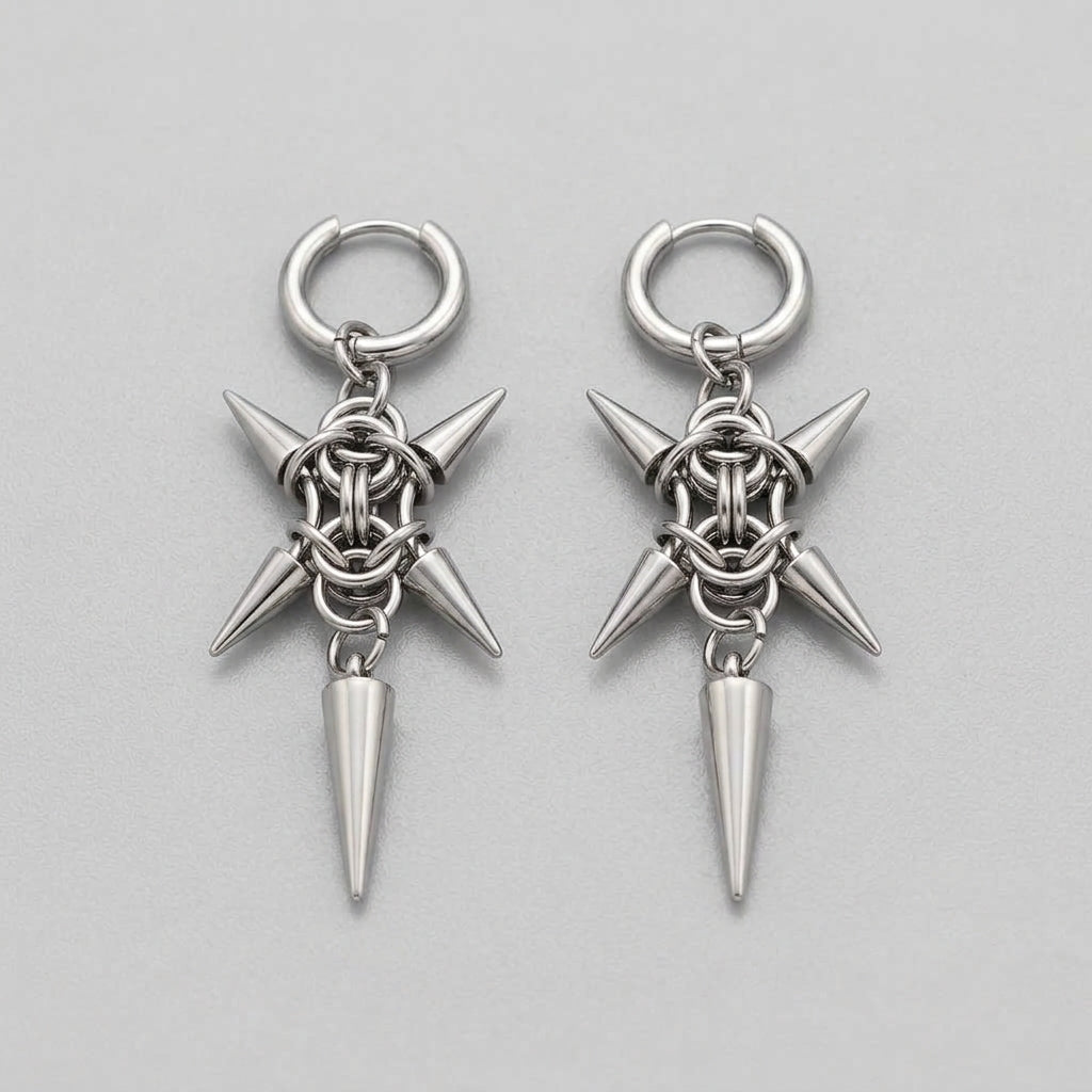 Spiked Chainmail Cluster Dagger Earrings
