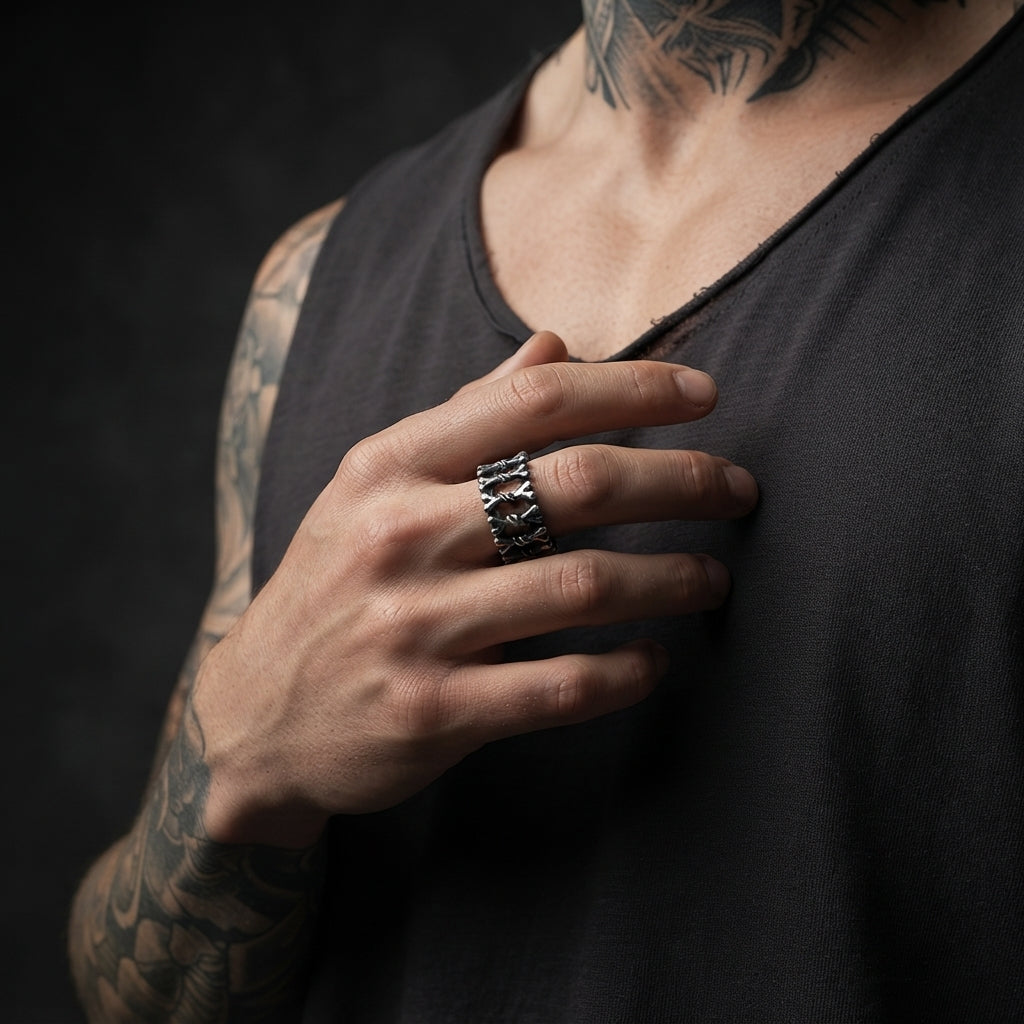 Crossed Bone Lace Wide Band