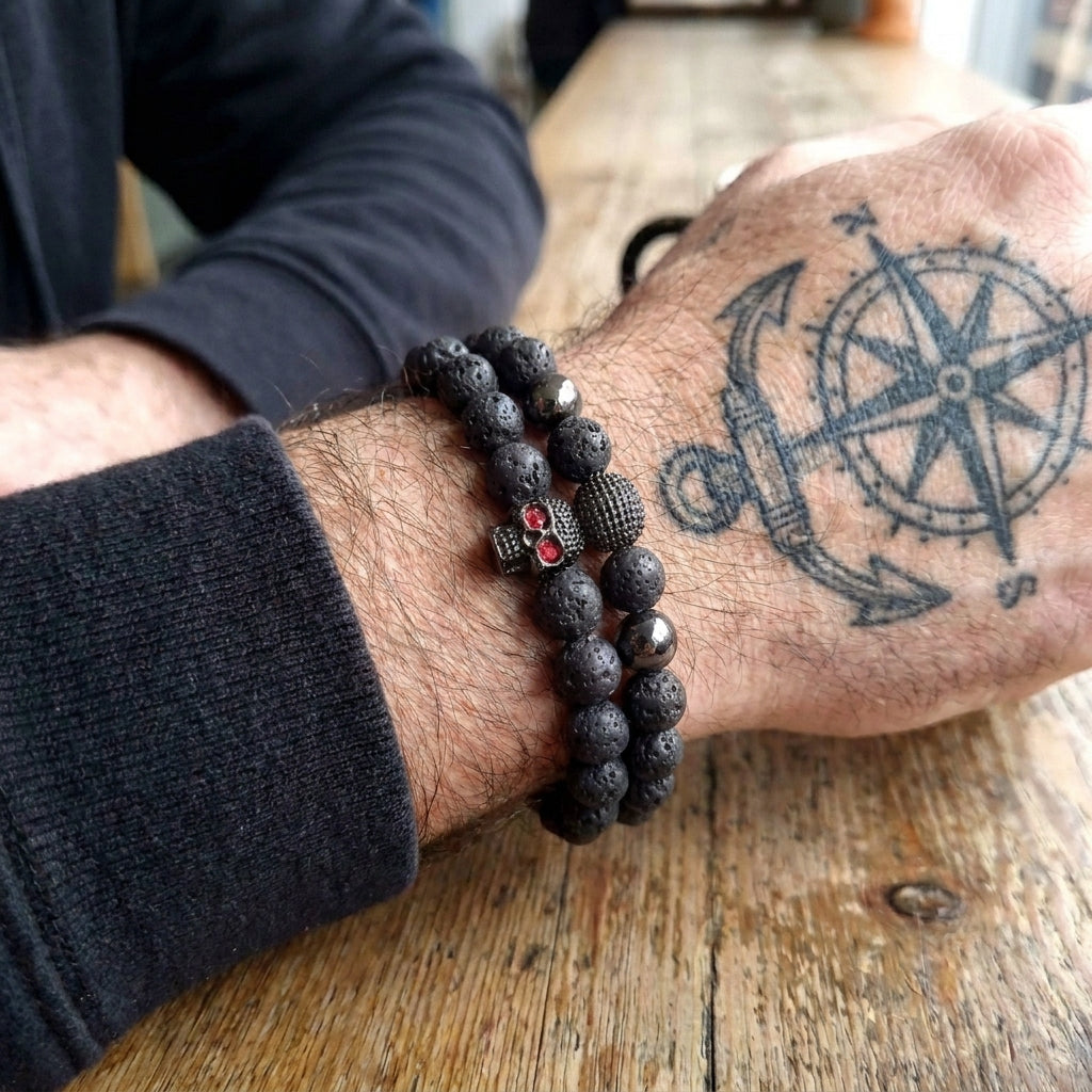 Skull Beaded Bracelet Set Red-Eyed Skull Bracelet Set