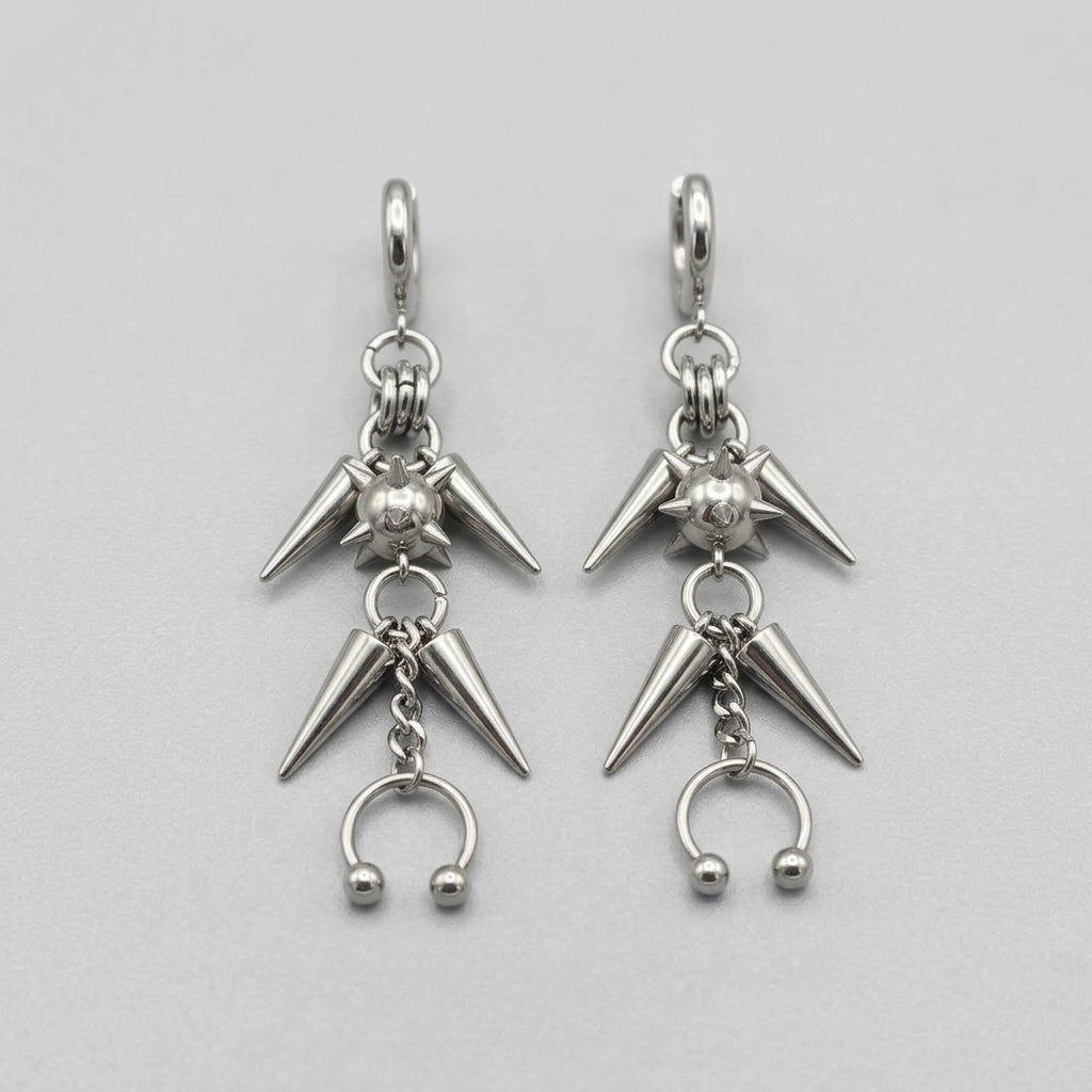 Spike Cluster Horseshoe Barbell Drop Earrings