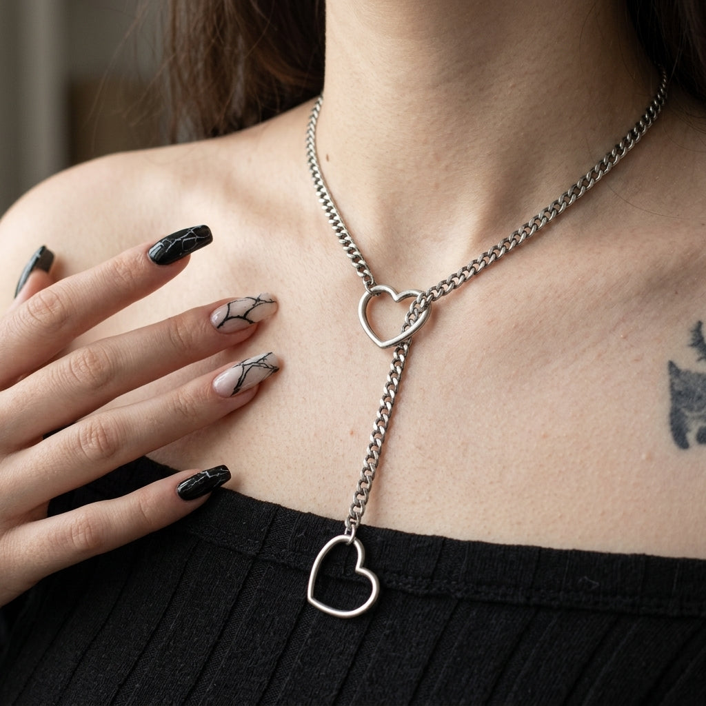 Double Open Heart Lariat Necklace