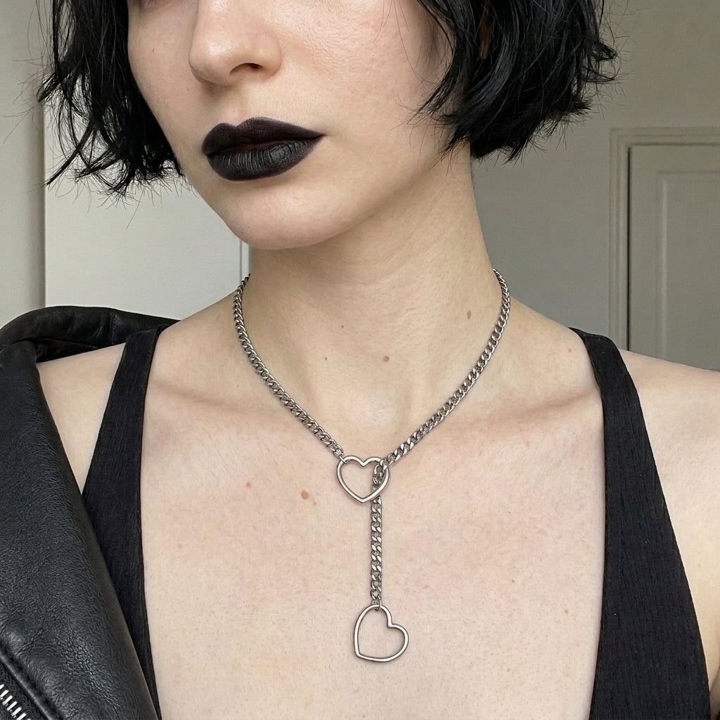 Double Open Heart Lariat Necklace