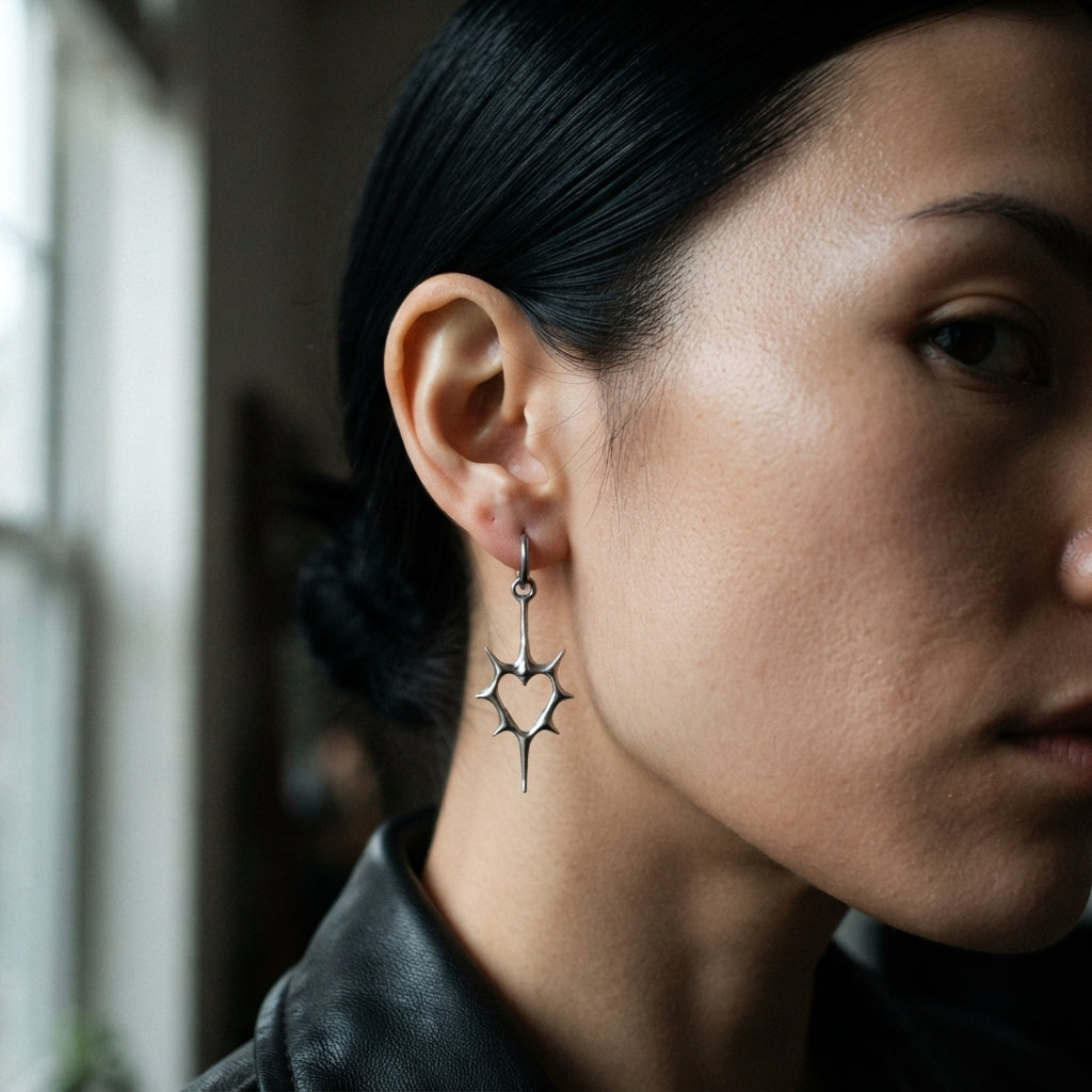Thorned Heart Spike Drop Hoop Earrings