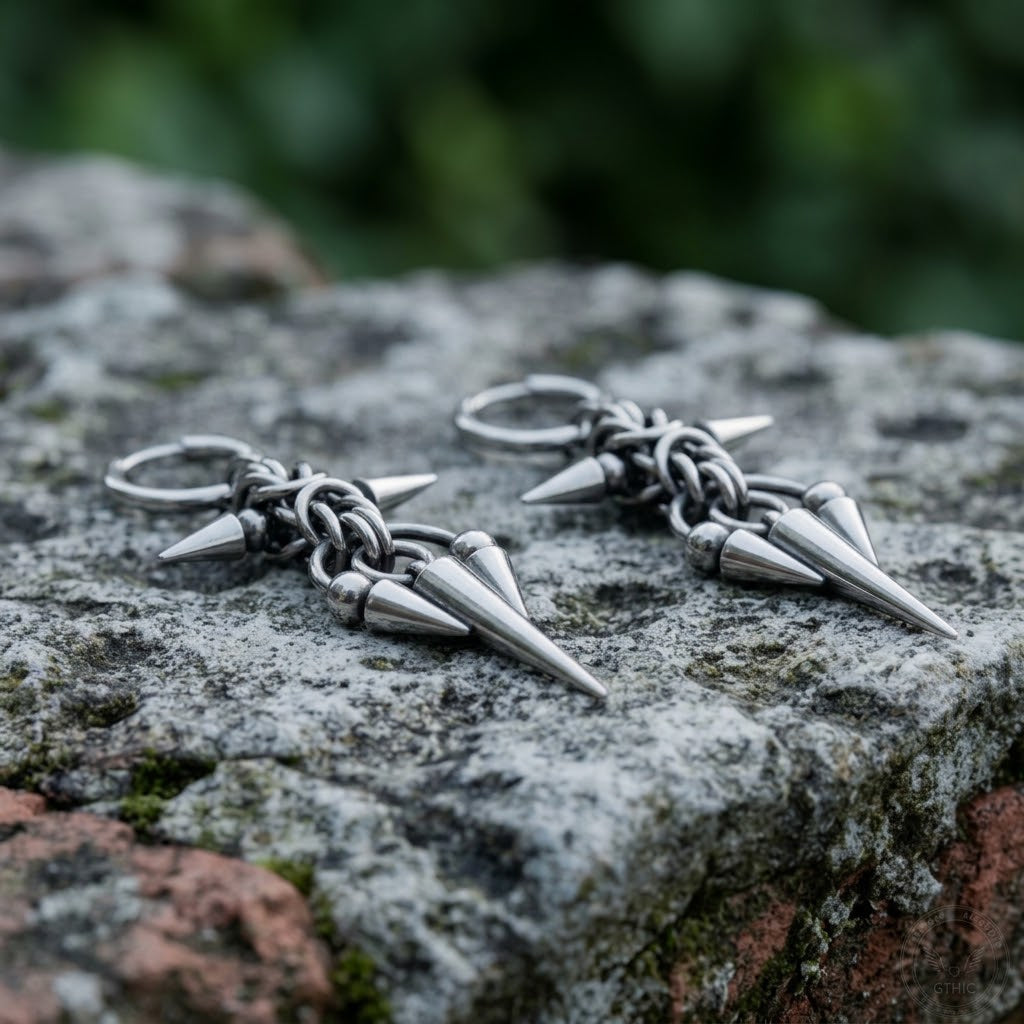 Byzantine Chainmail Spiked Cross Earrings
