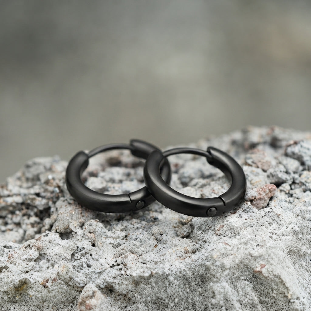 Black Goth Chunky Hoop Earrings